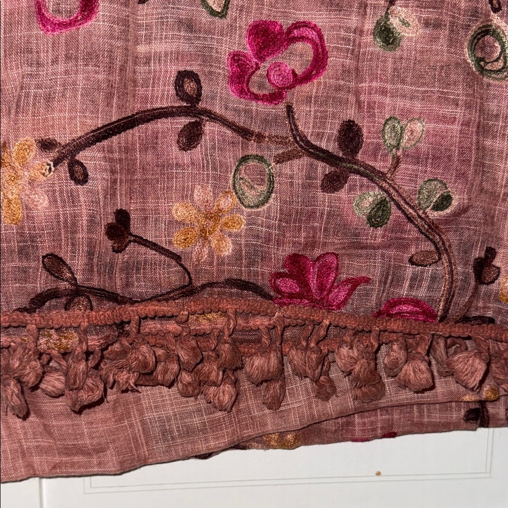 Embroidered Floral Scarf in Dusty Rose with Pink Accents - Picture 6 of 8